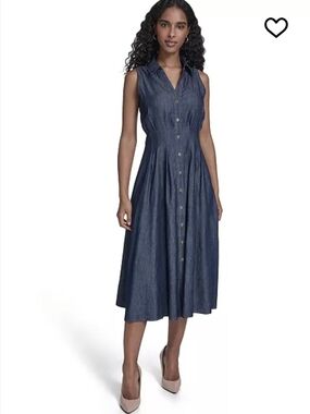 Tommy Hilfiger Sleeveless Button-Front Denim Midi Dress - Navy
